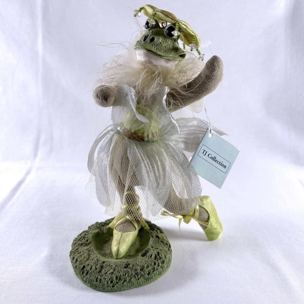 Vintage TJ Collection Whimsical Green Fairy Ballerina Frog Figurine 8" Deor